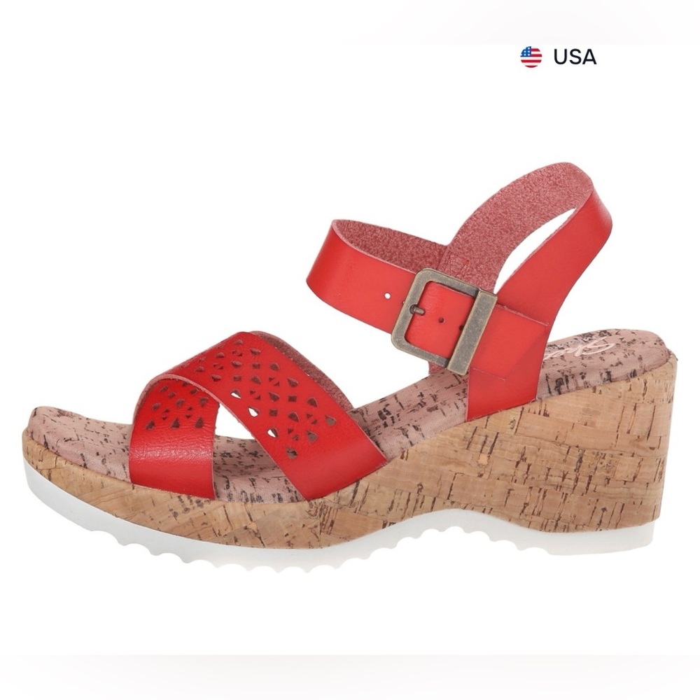Skechers Cali Women's Bohemias Urban Pixie Wedge Sandals shoes red memory foam 6 - Picture 9 of 10